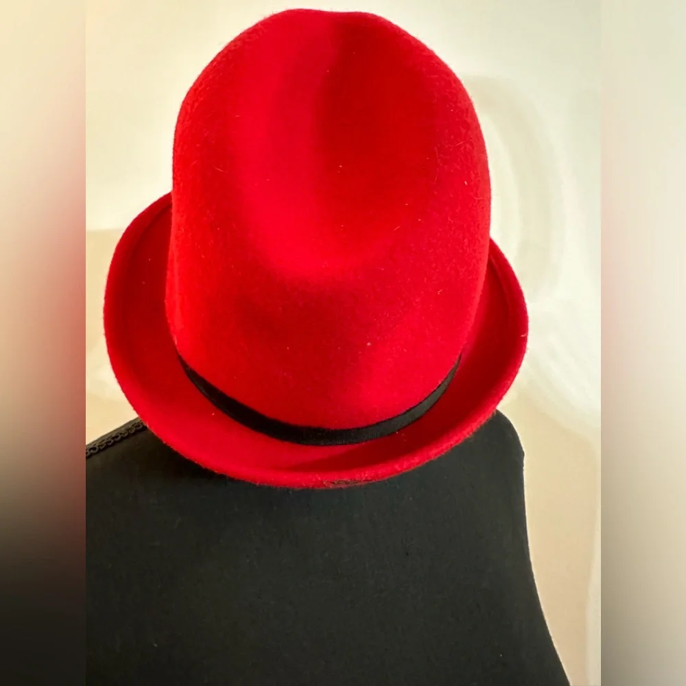 Red Fedora Hat W/Textured Hat Band - Picture 4 of 13